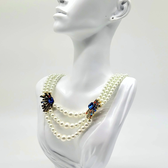 Heidi Daus Triple Strand Pearl Swag Necklace with Swarovski Crystal Stations - Picture 11 of 14